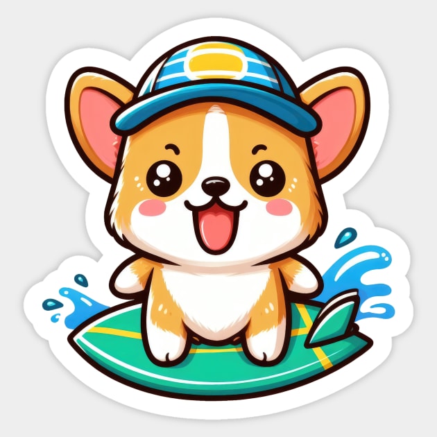 Surfing corgi dog Sticker by WellnerCreations